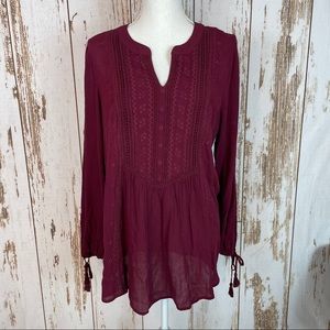 Neiman Marcus Burgundy Boho Peasant Blouse Large